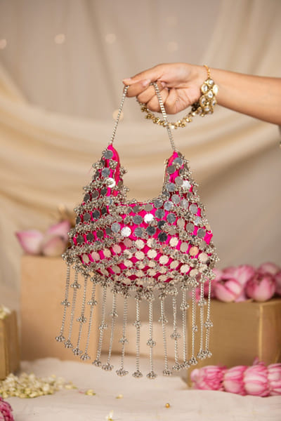 Pink embellished potli bag