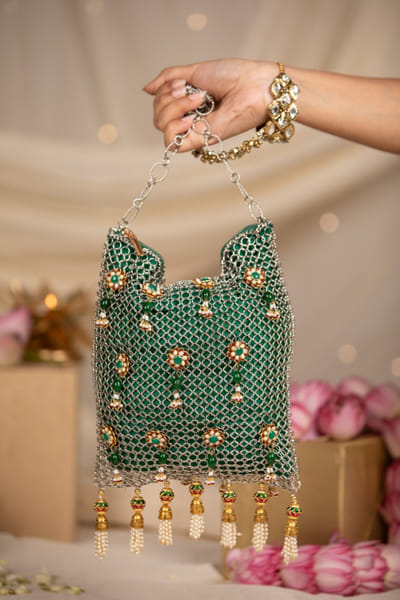 Green embellished potli bag