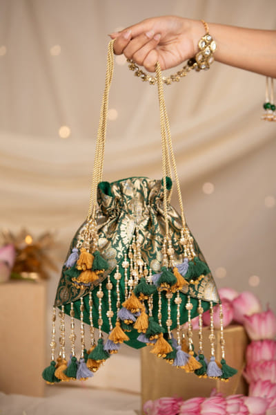Green silk potli bag