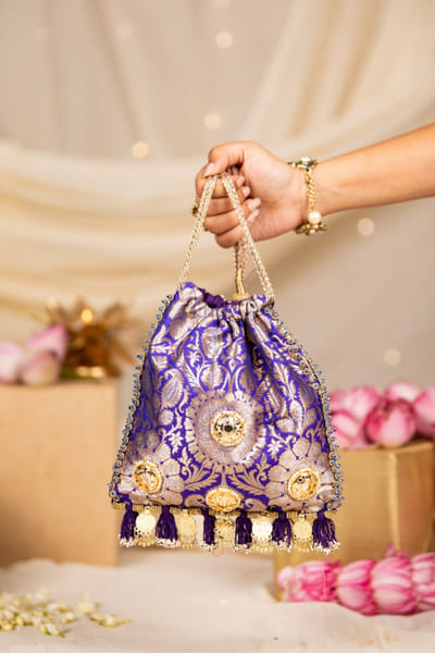 Purple brocade potli bag