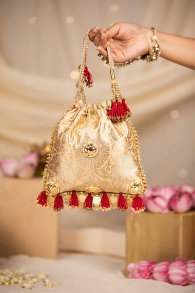 Gold brocade potli bag