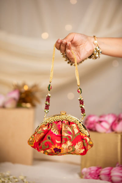 Red brocade potli bag