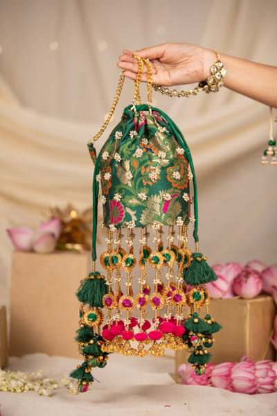 Green brocade potli bag