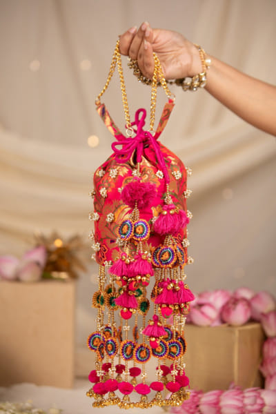 Pink brocade potli bag