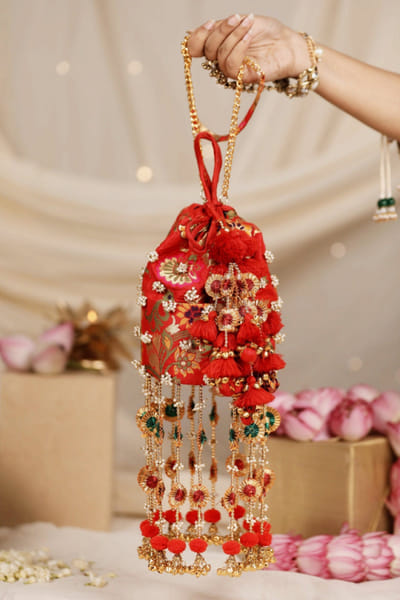 Red brocade potli bag