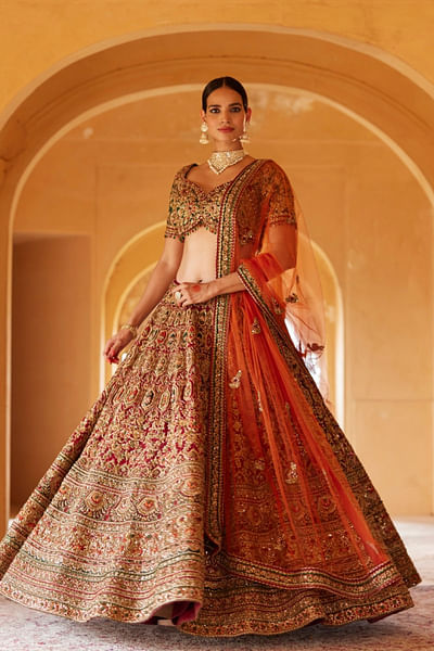Red sequin embroidered lehenga set