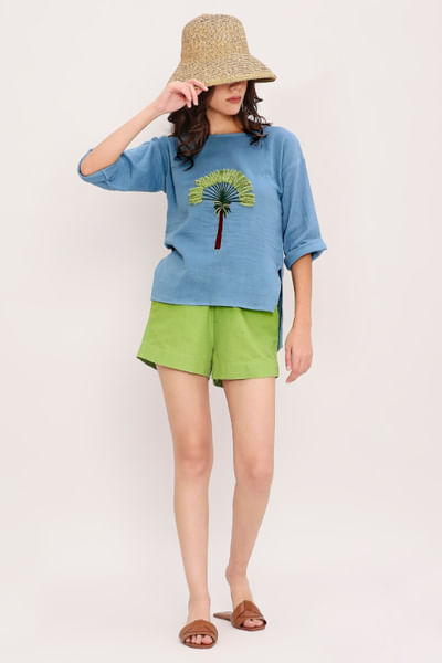 Blue and green embroidered co-ords