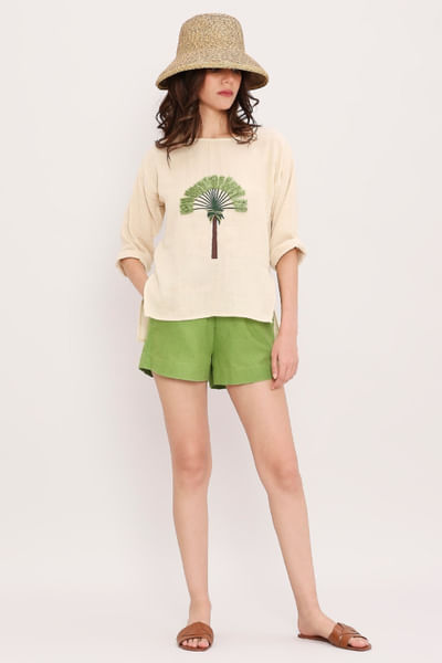 Coco cream embroidered top