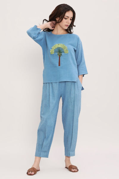 Blue embroidered top and pants