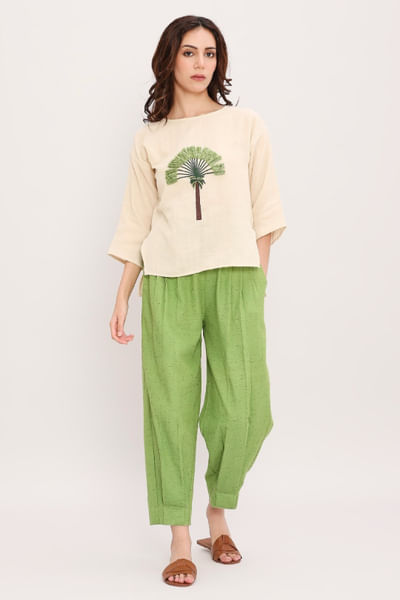 Cream embroidered top and pants