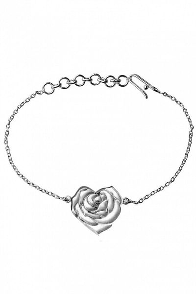 Silver heart rose bracelet