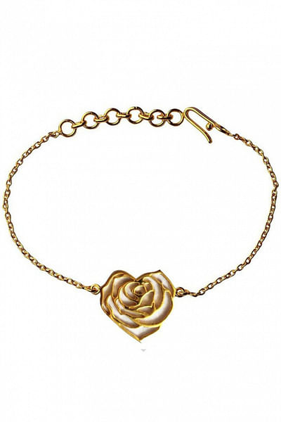 Gold plated heart rose bracelet