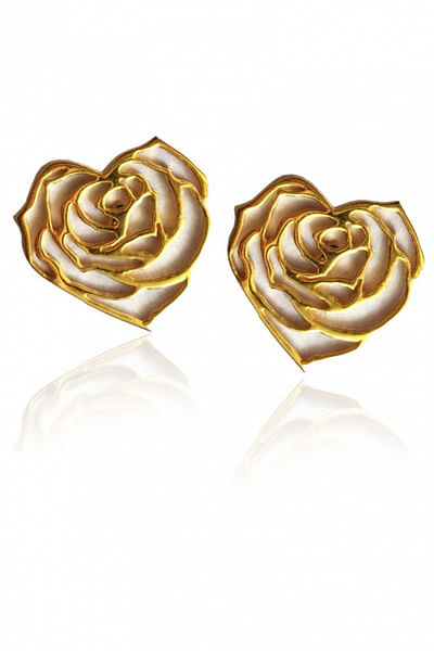 Gold plated heart rose stud earrings