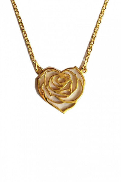 Gold plated heart rose necklace