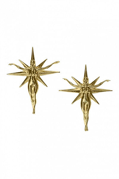 Gold plated north star earrings