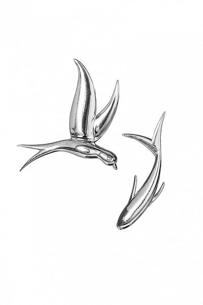 Silver bird and fish earrings