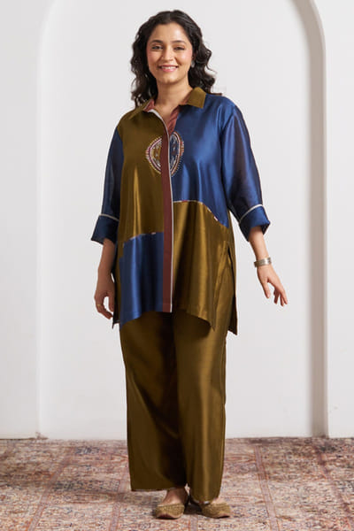 Multicoloured hand embroidered co-ord set