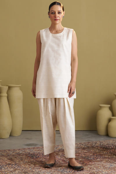 Ivory mulberry silk co-ord set