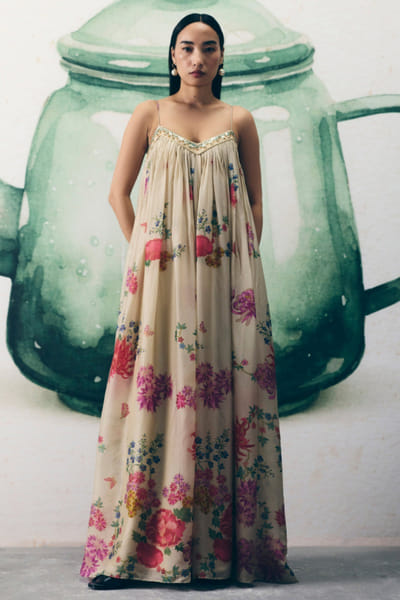 Ease Ivory floral print jacket-flared jumpsuit set EASEMAY26D144495