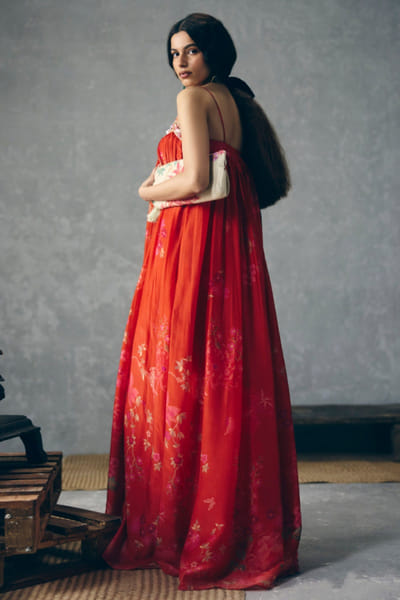 Ease Red floral print embroidered flared jumpsuit EASEMAY26D144496