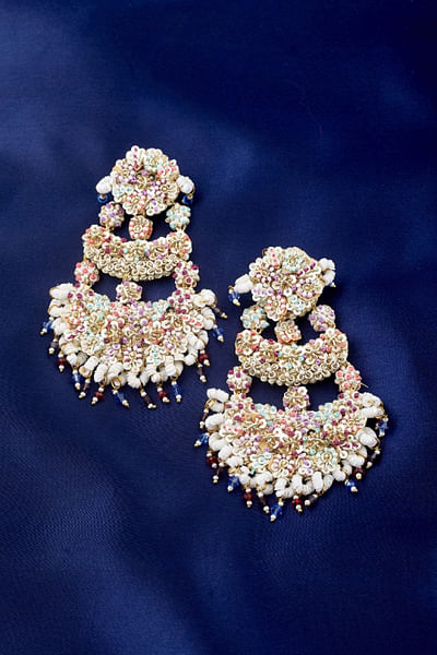 White sequin embroidery danglers