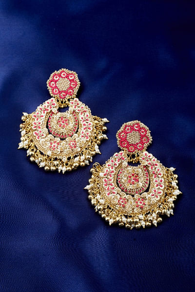 Pink and gold dabka embroidery chandbalis