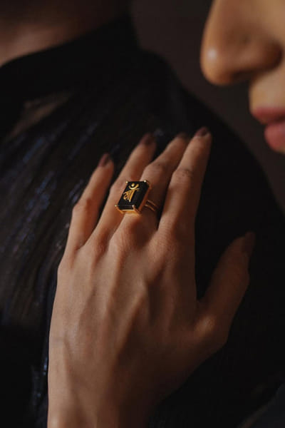 Gold plated black onyx ring
