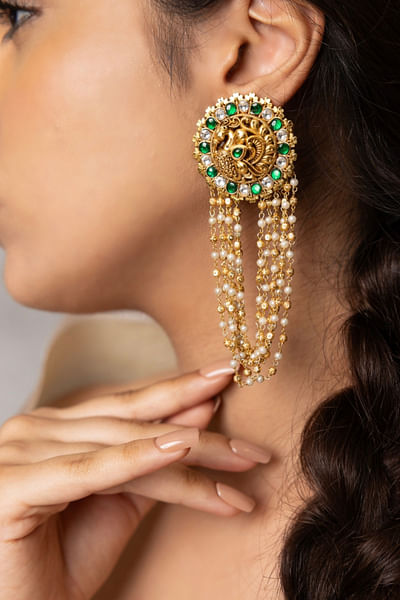 Gold pearl embellished earrings