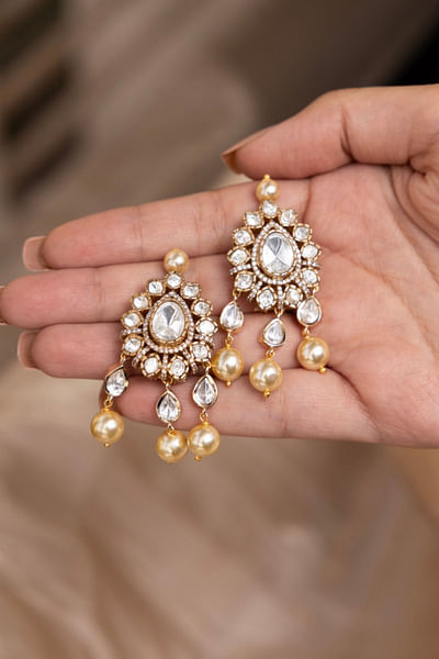 Gold stone embellished danglers