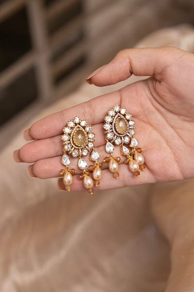 Yellow stone embellished danglers