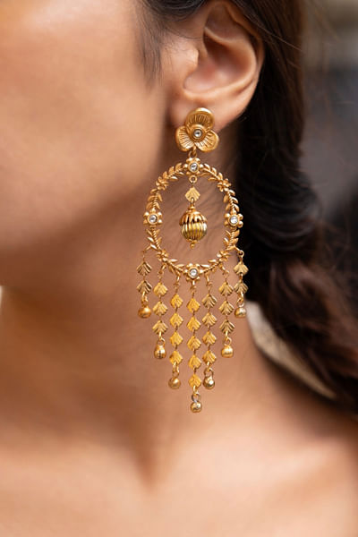 Gold floral danglers