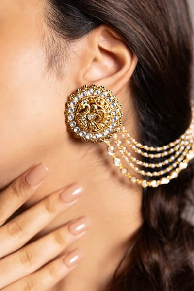 Gold embellished extension chain earrings