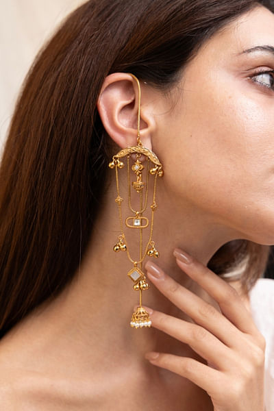 Gold bead embellished danglers