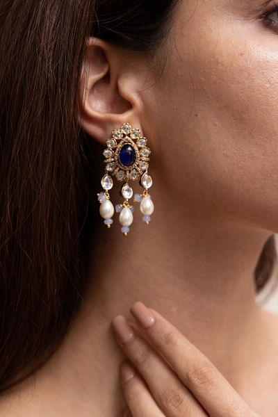 Blue kundan danglers