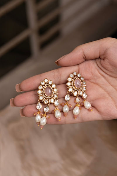 Peach pink polki danglers