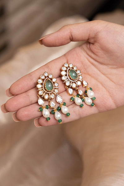 Green stone embellished danglers