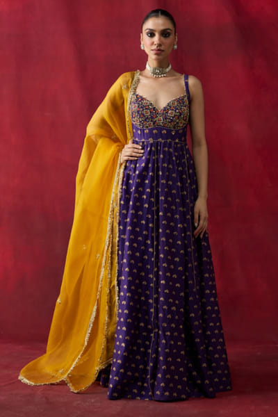 Purple embroidered anarkali set