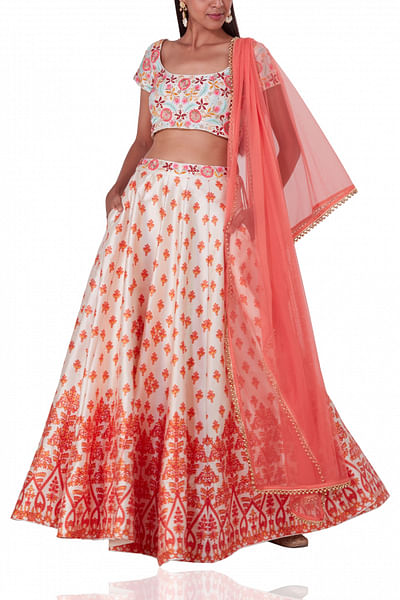 Printed lehenga with embroidered blouse