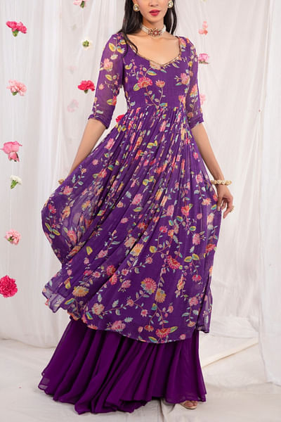 Purple floral anarkali and sharara