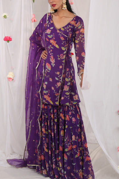 Purple printed angrakha set