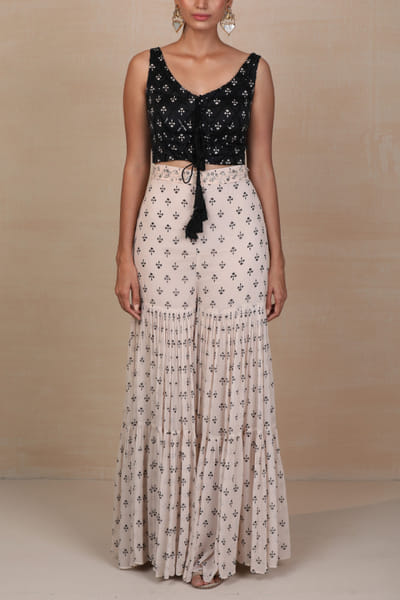 Black & off white printed sharara set