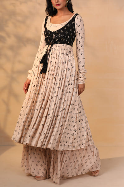 Off white printed anarkali sharara set