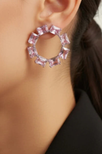 Esme Pink baguette crystal hoops ESMEAPR26D143409