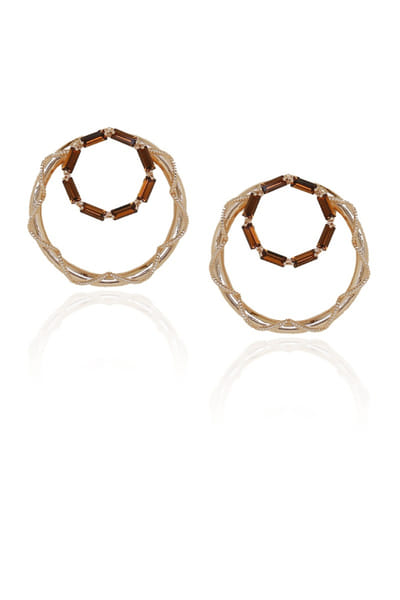 Brown Swarovski crystal coiled round hoops