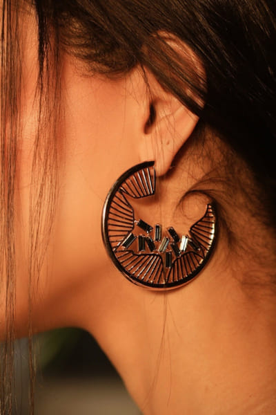 Blue Swarovski crystal round hoops