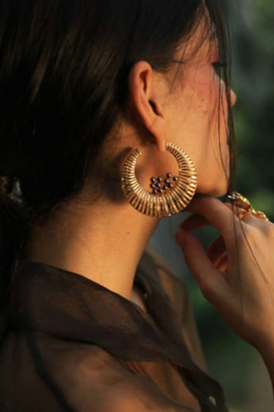 Brown Swarovski pearl round hoops