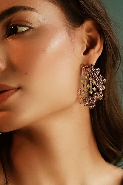 Green Swarovski crystal textured earrings
