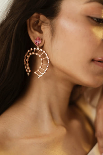 Rose pink Swarovski crystal horseshoe danglers