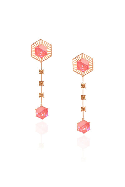 Pink Swarovski hexagon detachable danglers