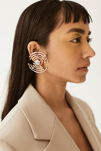 Grey Swarovski crystal curved line earrings